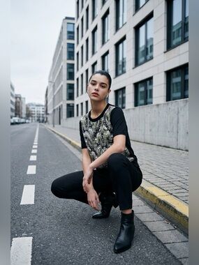 Beloved Short-Sleeve Printed Front Blouse